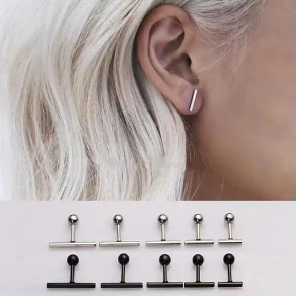 HOOUN Womens Silver Gold Black Simple Bar Ear Stud Screw Back Surgical Steel Earrings-Gold-10mm