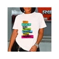 thumbnail image 1 of 1pc Women's Casual Round Neck T-Shirt with Colorful Slogan Print, Short Sleeve, Polyester Knit Fabric, Regular Length - Summer Top, 1 of 6