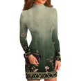 thumbnail image 2 of Women's High-Neck Casual Long Sleeve Vintage Floral Printed Slim-Fit Dress for Spring and Autumn Parties,Green,M, 2 of 6