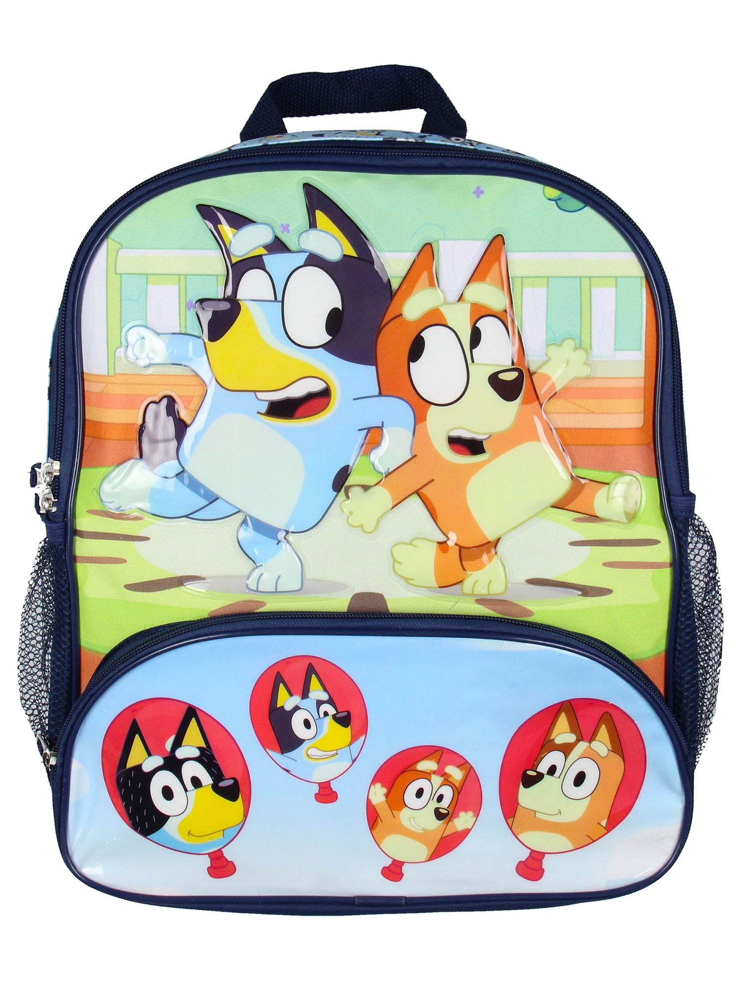 Bluey 14" Kids School Travel Backpack Bag For Toys w/ Raised Character Designs