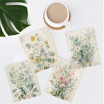 PixonSign Frameless Wall Art Vintage Floral Bouquets Prints, Set of 4 Nature Wildernes Paintings, Rustic Retro Wall Décor, Wildflower Plants Adhesive Canvas Poster for Home Decor - 12"x16"