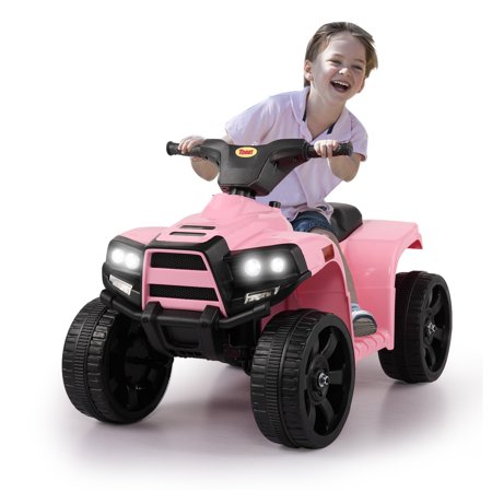 TOBBI 6V Kids Electric ATV Quad Battery Powered 4-Wheeler Ride on Toys W/ LED Headlights, Horn, Pink