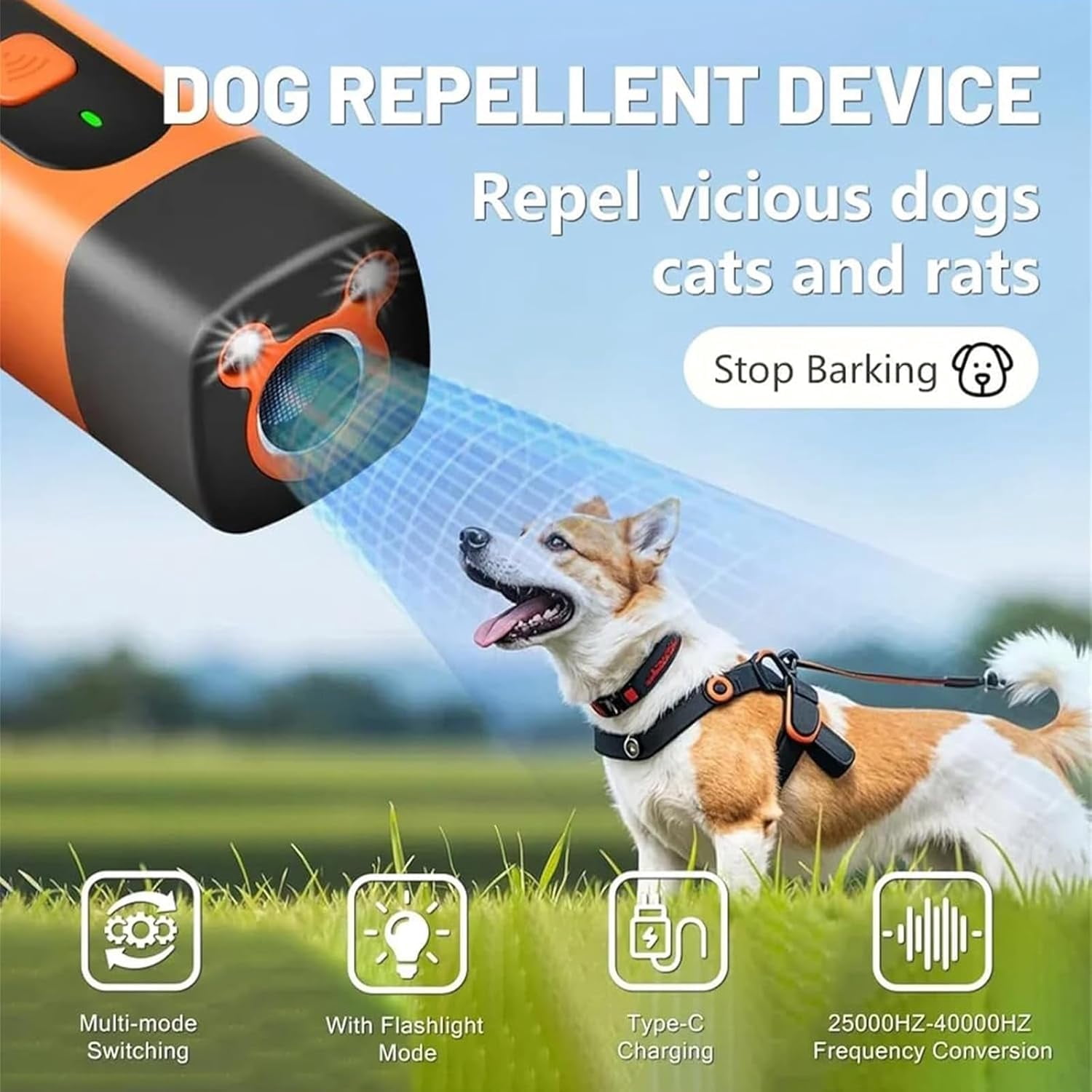 Wateresty Ultrasonic Dog Bark Deterrent Device, Humane & Effective Dog Repeller, 2025 New Anti Barking Whistle, Safe Portable for Indoor Outdoor Use Own or Neighbor's Dogs Orange 1PCS