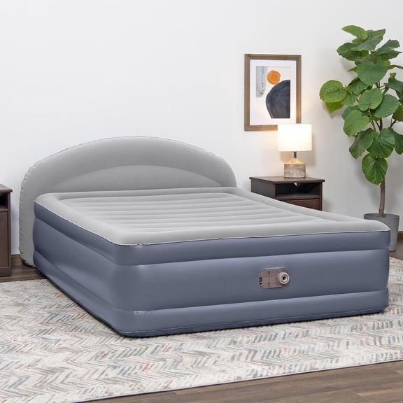 33" Queen Air Bed with Built-in AC Pump, Tritech LoungeLux Headboard Air Mattress