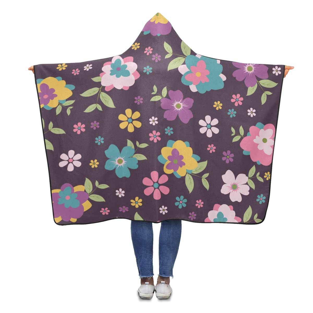 HATIART Purple Floral Throw Hooded Blanket 56x80 inches Adults Girls