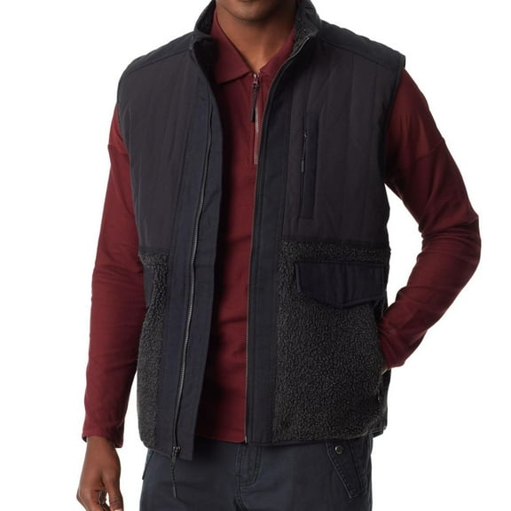 BASS OUTDOOR Mens Mixed Media Fleece Vest, Black, X-Large
