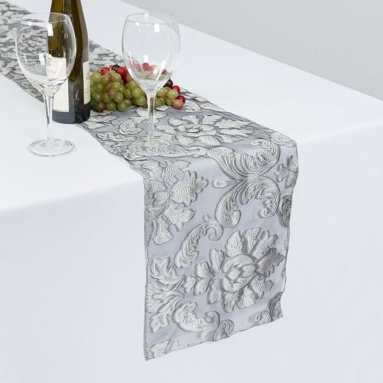 3PK 14 x 108 in. Baroque Sheer Table Runner Silver