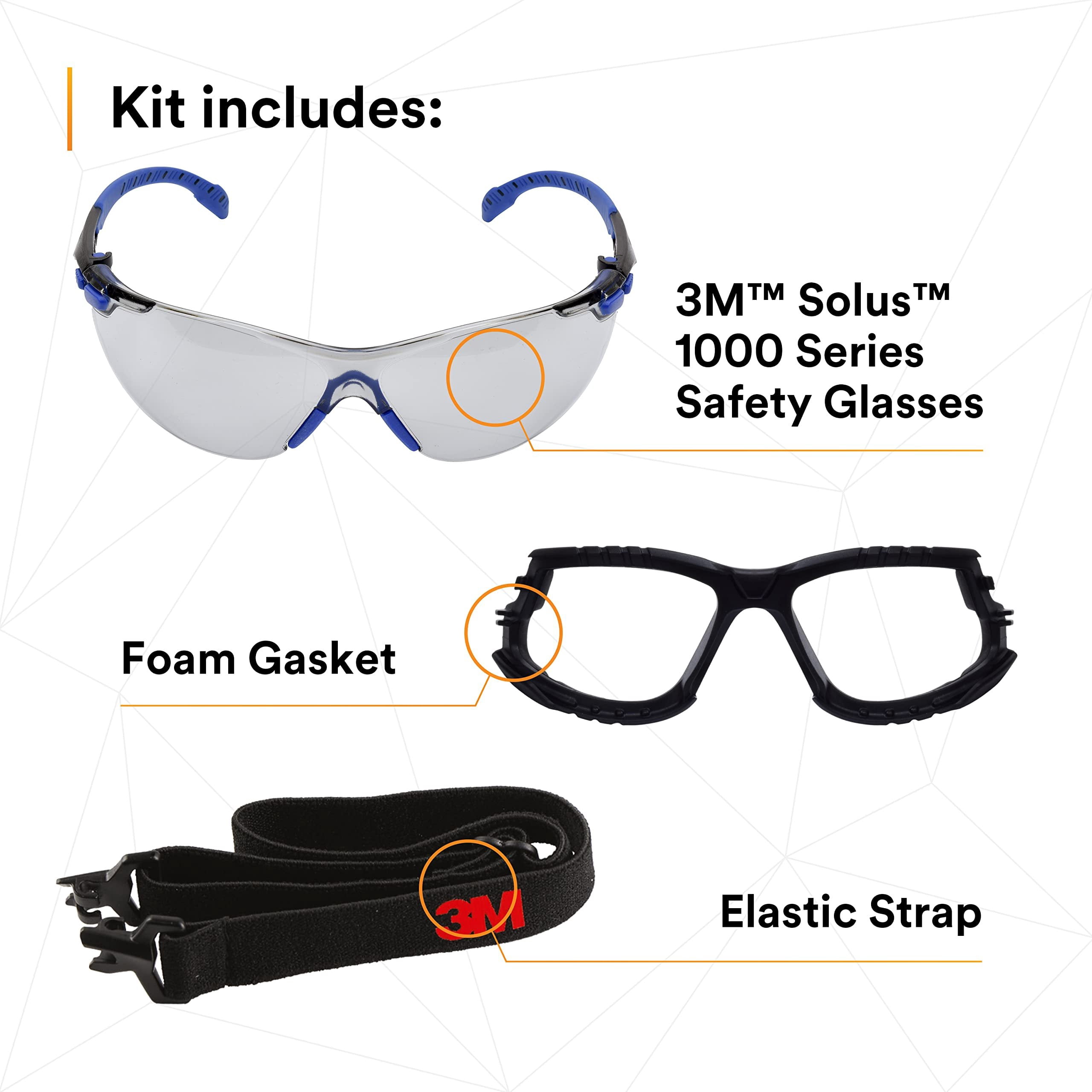 3M Solus 1000-Series Safety Glasses S1107SGAF-KT, Kit, Foam, Strap, BLU/BLK, Indoor/Outdoor GRY Scotchgard Anti-Fog Lens, 20 EA/Case