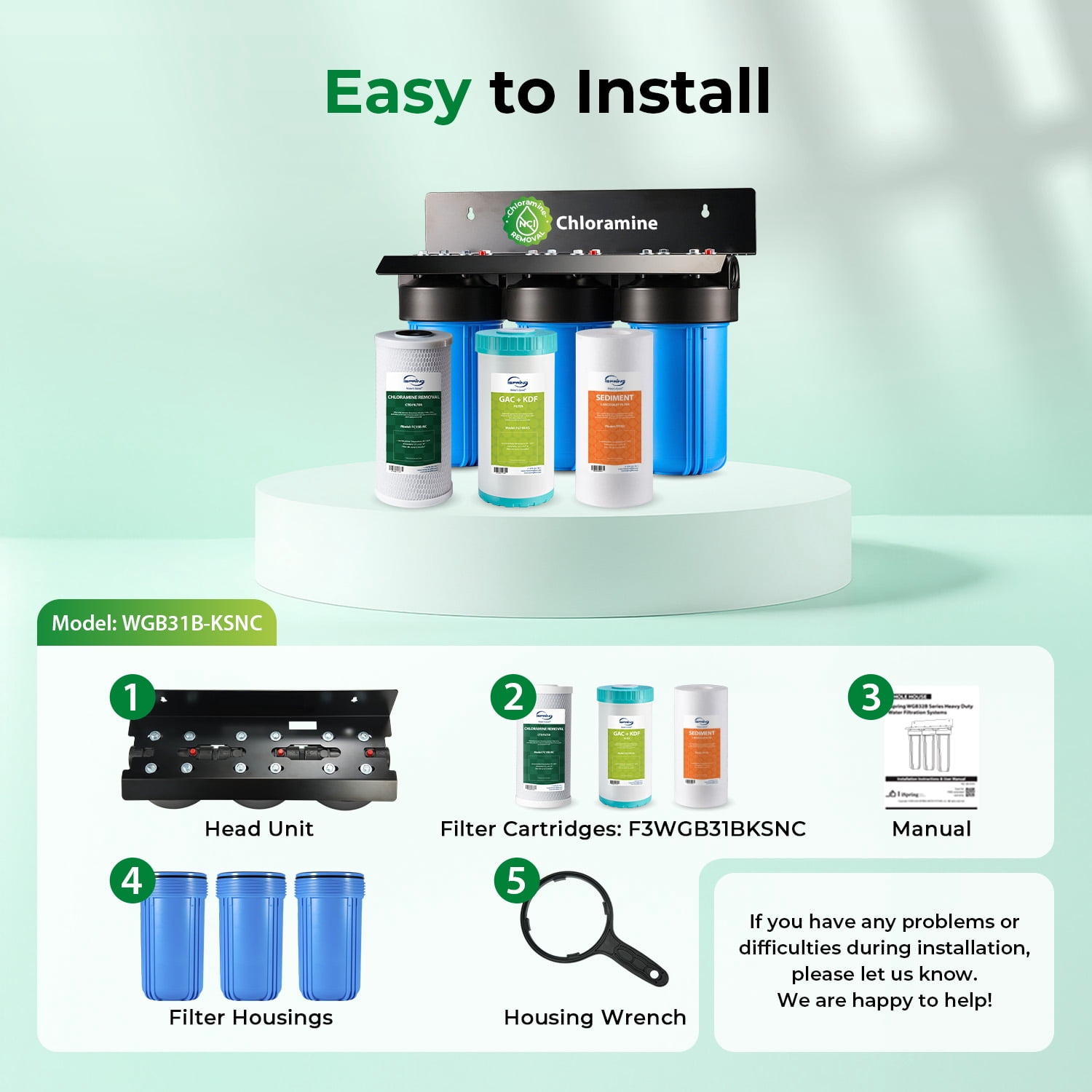 iSpring WGB31B-KSNC Whole House Filter System: SGS-Tested, removes 94.4% Chloramine. 3-Stage filtration for Lead, Metals & VOCs. 10”x4.5” filters with 1” Inlet/Outlet for high flow.