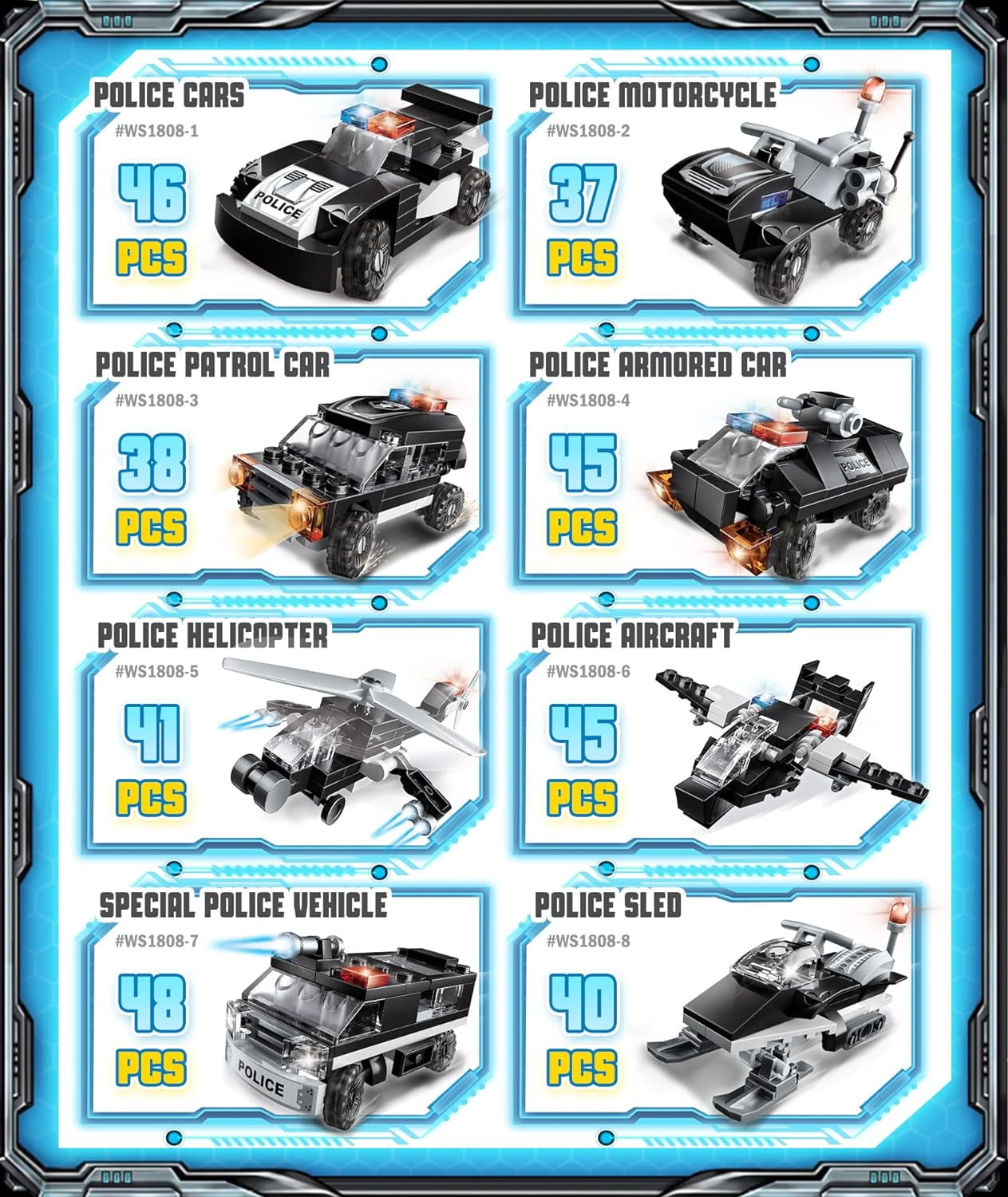 ENP City Police Building Set, 680 Pcs Building Block for Boys Girls, Armored Vehicles with Cop Cars Building Toy, Gift for Kids 6-18, Black