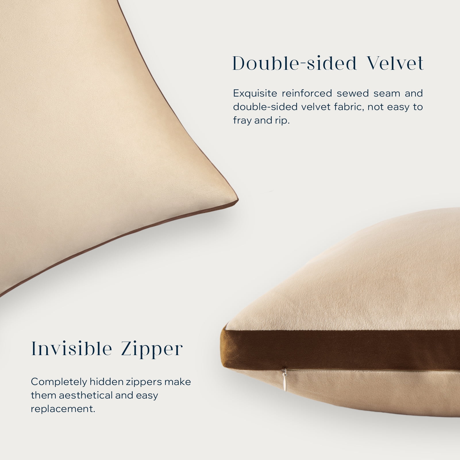 Phantoscope Velvet Decorative Throw Pillows with Inserts, 3D Patchwork Design, 18 x 18 in, Beige, 2 Pack