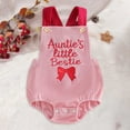 thumbnail image 2 of Baby Ribbed Overall Romper with "Auntie's Little Bestie" Embroidery and Bow Detail, 2 of 5