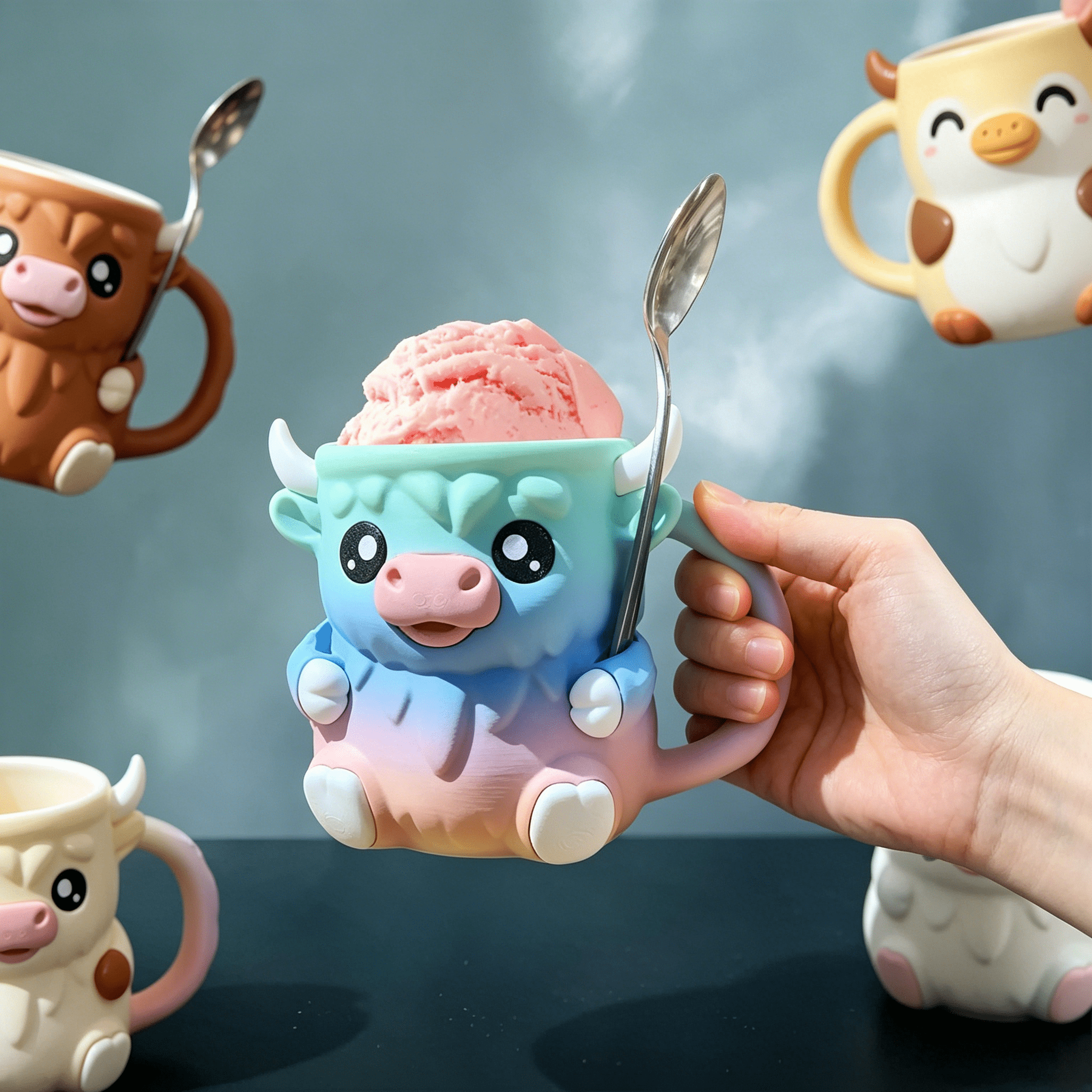 ACDANC 2026 New Highland Cow Ice Pint Holder，Ice Cream Pint Sleeves Cover，Cute Animal Ices Creams Cooler Container Leak Proof Popsicle Cozy Beer Can Cup，Highland Cow Lover Gifts，Gift for Cream Lovers