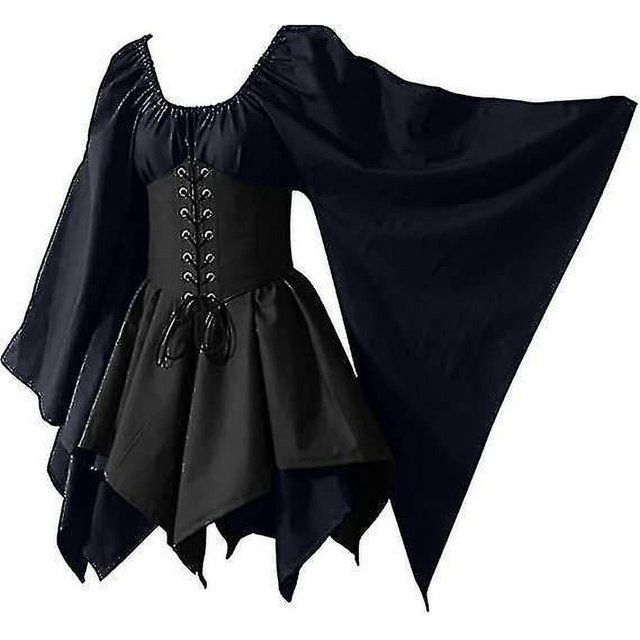 Trajes medievales renacentistas para mujer, vestido con corsé pirata, vestido corto irlandés tradicional con manga acampanada