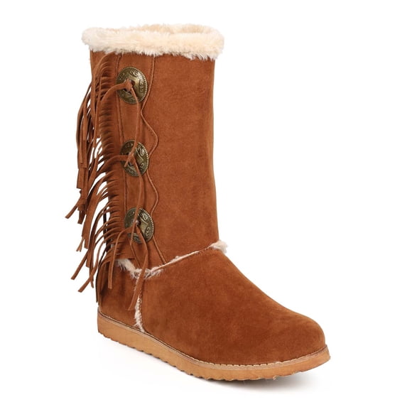 Liliana DD10 Women Suede Fur Lining Medallion Fringe Winter Boot