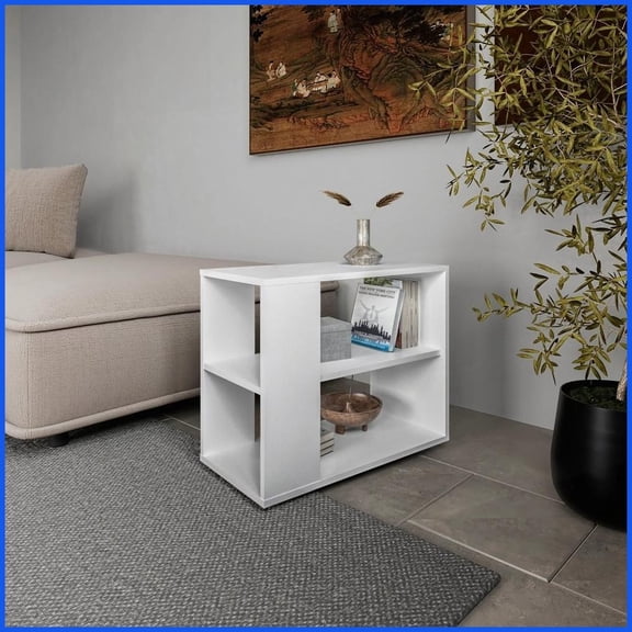 White Modern Melamine Coffee Table with Open Storage, Space-Saving Rectangular Design for Living Room