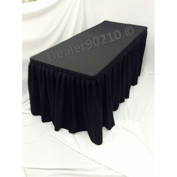8' ft. Fitted Polyester Double Pleated Table Skirting Cover w/Top Topper BLACK"