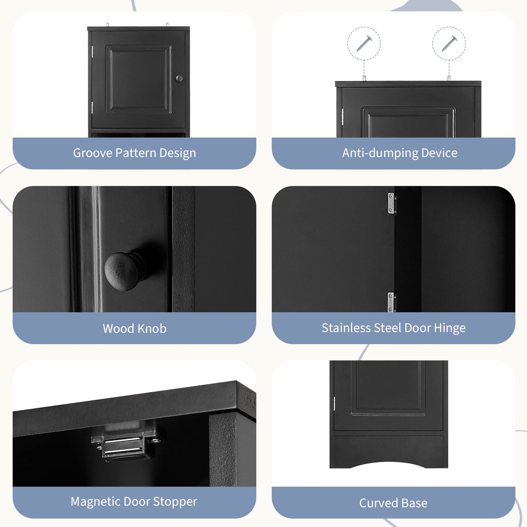 HSUNNS 67-inch Tall Corner Storage Cabinet with Doors & Shelves, Freestanding Storage Cabinet for Bathroom, Living Room, Kitchen, Black
