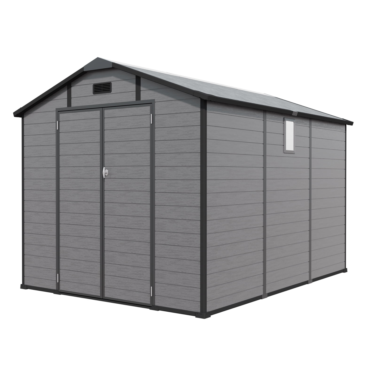 Mintazer 8x10ft Outdoor Storage Shed with 2 Lockable Doors & Windows, Weatherproof Plastic Garden Utility Shed with Vents & Skylight for Backyard Garden Patio