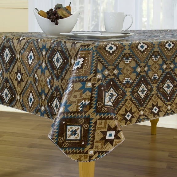 Canyon Road Santa Fe Style Spillproof Vinyl Tablecloth with Polyester Flannel Backing