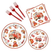 HYKE 96 Piece Firetruck Party Tableware Set Fire Engine Birthday Decor Firefighter Party Essentials