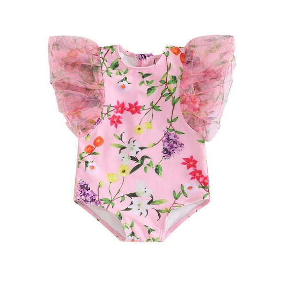 Aojekbee Baby Girl Swimwear Summer Cute Floral Print Monokini Swimsuits for Toddler Bathing Suits Beachwear