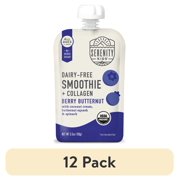(12 pack) Serenity Kids Dairy Free Organic Berry & Butternut Smoothie + Protein Stage 2 Baby Food Grass Fed Collagen, 3.5oz Pouch