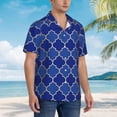 thumbnail image 5 of Balery Blue Gold Grid Lantern Shapes Print Men's Hawaiian Shirts Short Sleeve Beach Shirt Relaxed Fit Vacation Button Down Shirts-Medium, 5 of 9