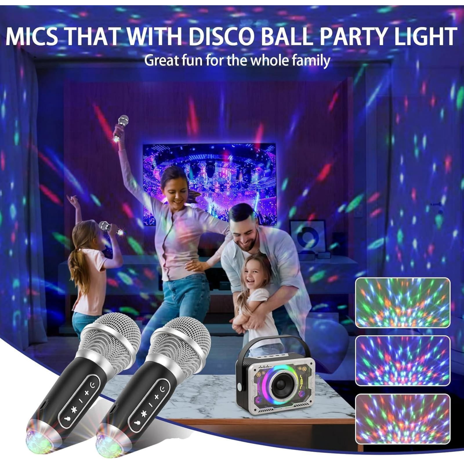 Karaoke Machine, 2 Wireless Karaoke Microphones with Disco Lights, Portable Bluetooth Speaker with RGB Light, Singing Machine with PA System for Adults, Supports AUX/USB/TF for Home Party Outdoor