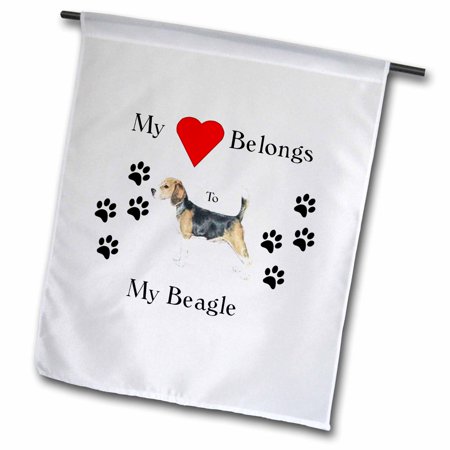 3dRose Image of Beagle With Red Heart And Paw Prints - Garden Flag, 12 by 18-inch