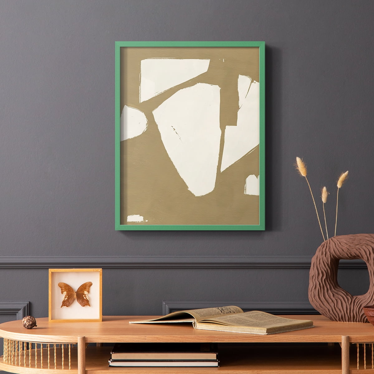 Chunky Abstract III Framed Print in Green Solid Wood Framed Print No Nail Hanging