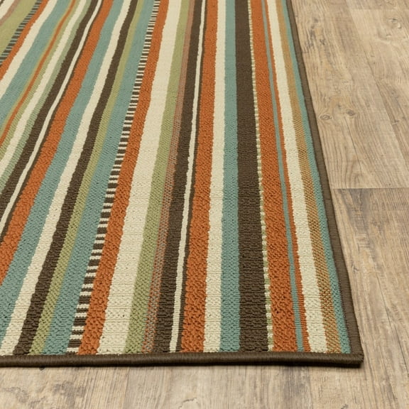 2'x4' Green and Brown Striped Indoor Outdoor Scatter Rug - 3'6" 3'6" Contains Latex N/A N/A N/A 2' x 3' N/A N/A