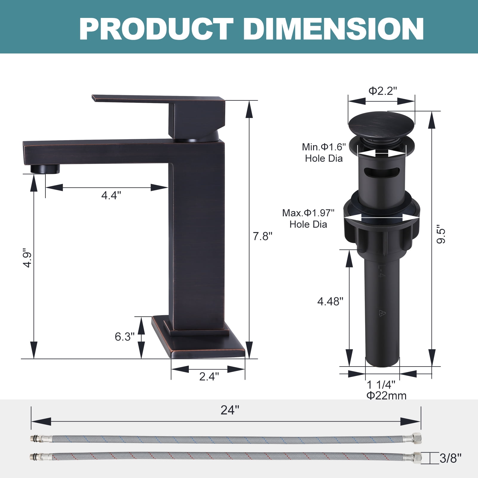 Wowow  Bathroom Faucets for Sink 3 Hole 1 Hole Oil Rubbed Bronze Bathroom Faucet Single Handle Lavatory Vanity Faucet with Deck Plate and Pop up Drain