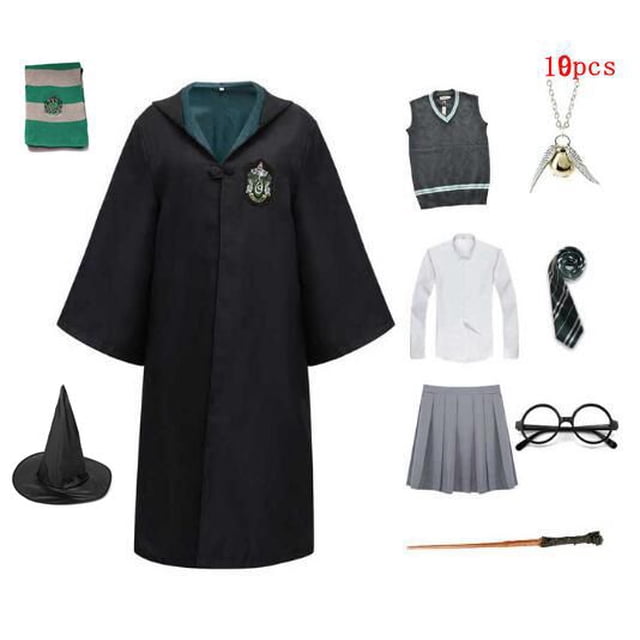 Disfraz de Harry Potter, bata, capa con corbata, bufanda, varita, gafas, vestido, falda, suéter, Halloween, Navidad