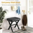 thumbnail image 5 of Vanity Stool - Square Faux Leather Makeup Seat With Metal X Legs, Small Ottoman Chair for Makeup Room, Living Room - Modern Padded Foot Rest, Black, 5 of 17