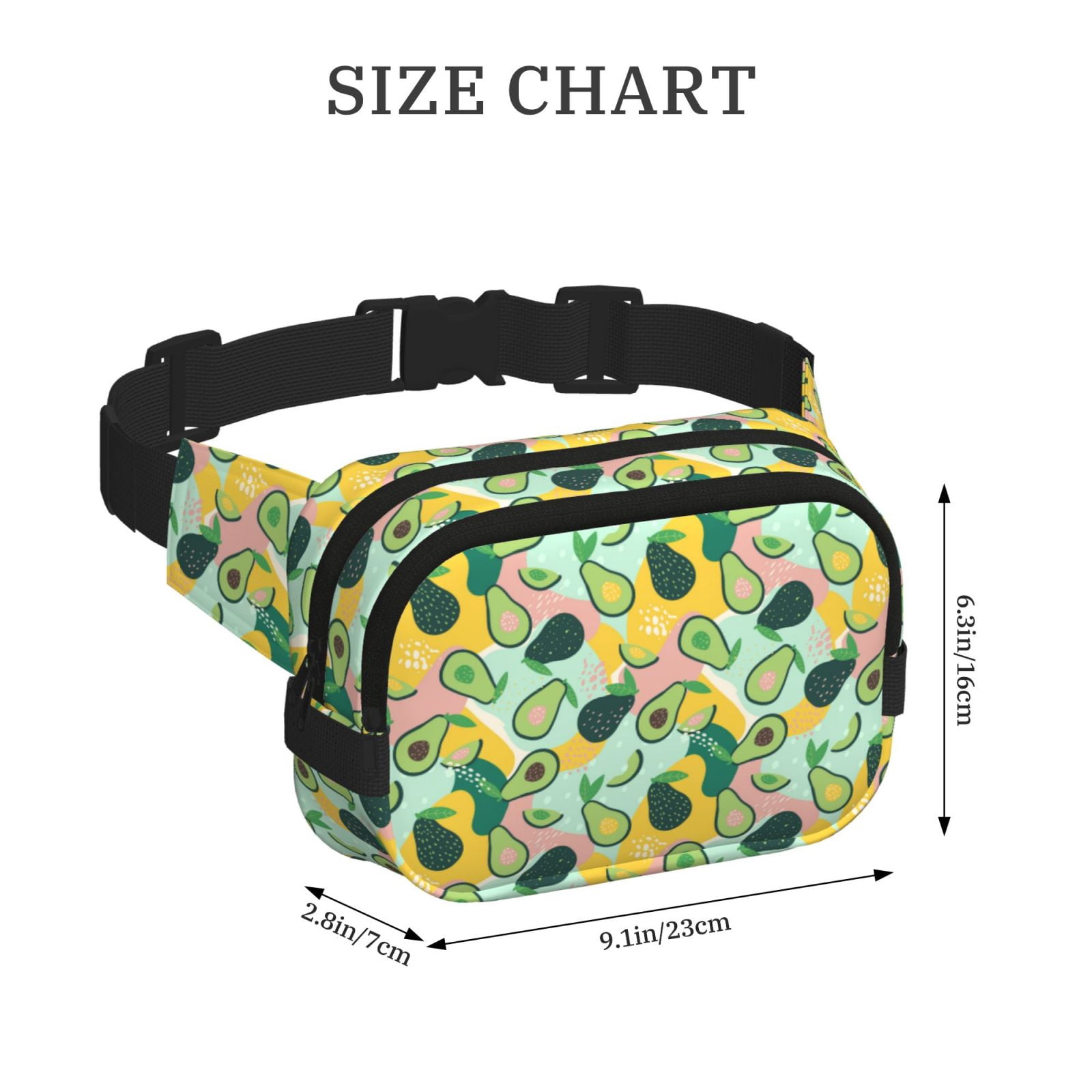 Picia Avocado Print Square Double-Layer Waist Bag Mini Adjustable Waist Belt Bag Exercise Running Travel Hiking