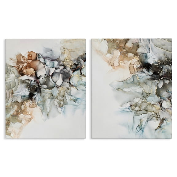 Stupell Industries Abstract Alcohol Ink Blue Copper Abstract Painting Wrapped Canvas Art Print Wall Art, 16 x 20, Set of 2