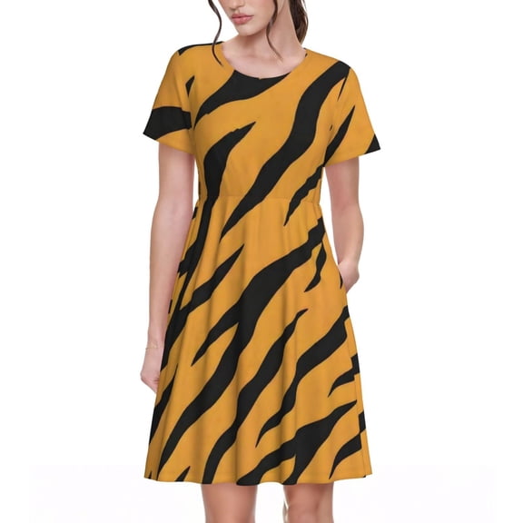 Tiger Stripe Dresses Short Sleeve Nightdresses for Women