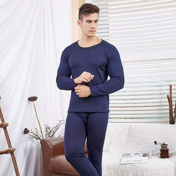 New Fleece Men's And Women's Thermal Underwear Couple Suits Cold Winter  Autumn Clothes Long Pants Bottoming Shirt Pants-XXL-navy male