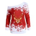 thumbnail image 5 of Womens Christmas Sweatshirt Long Sleeve One Shoulder Festive Reindeer and Snowflake Print Pullover Sweatshirts, 5 of 5