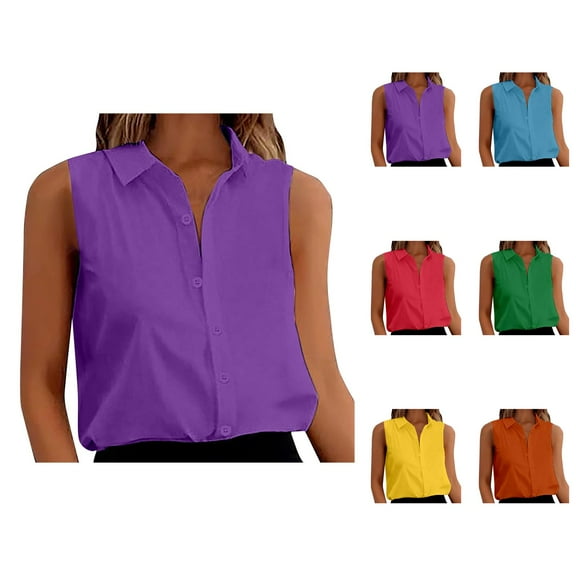 Blouse for Women – Sleeveless Tunic Top Elegant and Dressy Casual Blouse for Beach Vacation or Summer Office Women's Sleeveless Button Down Shirts Blouses Solid Casual Loose V Neck Tank Tops For Work