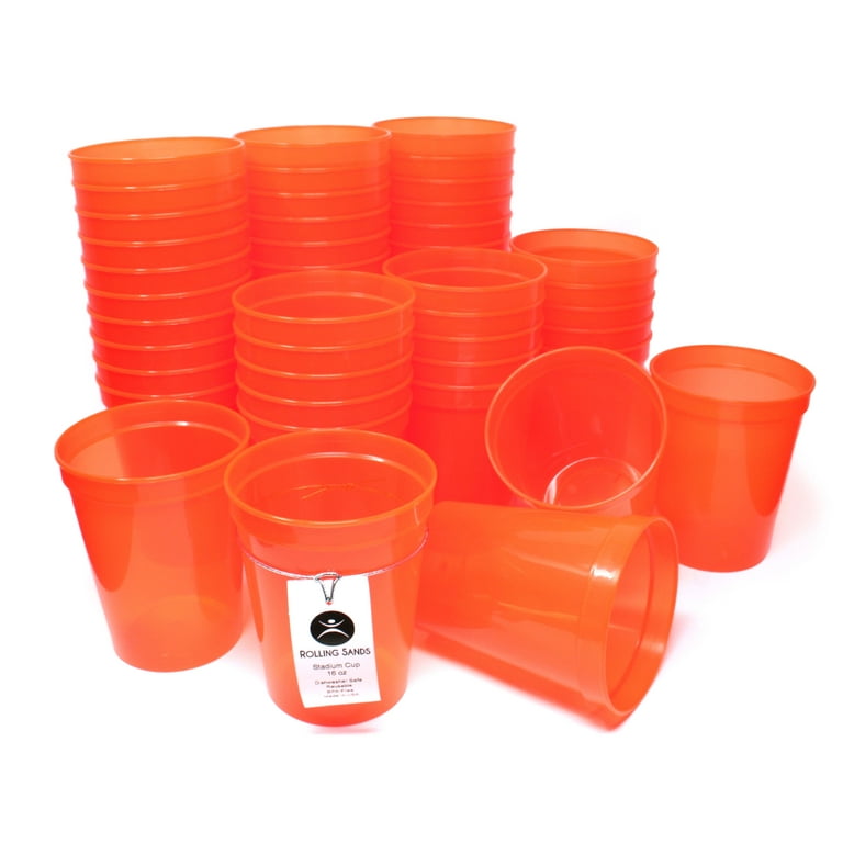 Rolling Sands 16 oz Reusable Plastic Cups, 50 Pack, USA Made, BPA Free Dishwasher Safe Lime Green Tumblers
