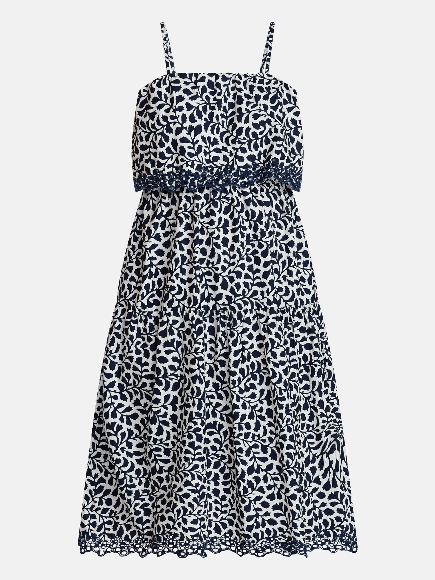 Time and Tru Women's and Women's Plus Sleeveless Cotton Midi Dress with Eyelet Trim, Sizes XS-4X