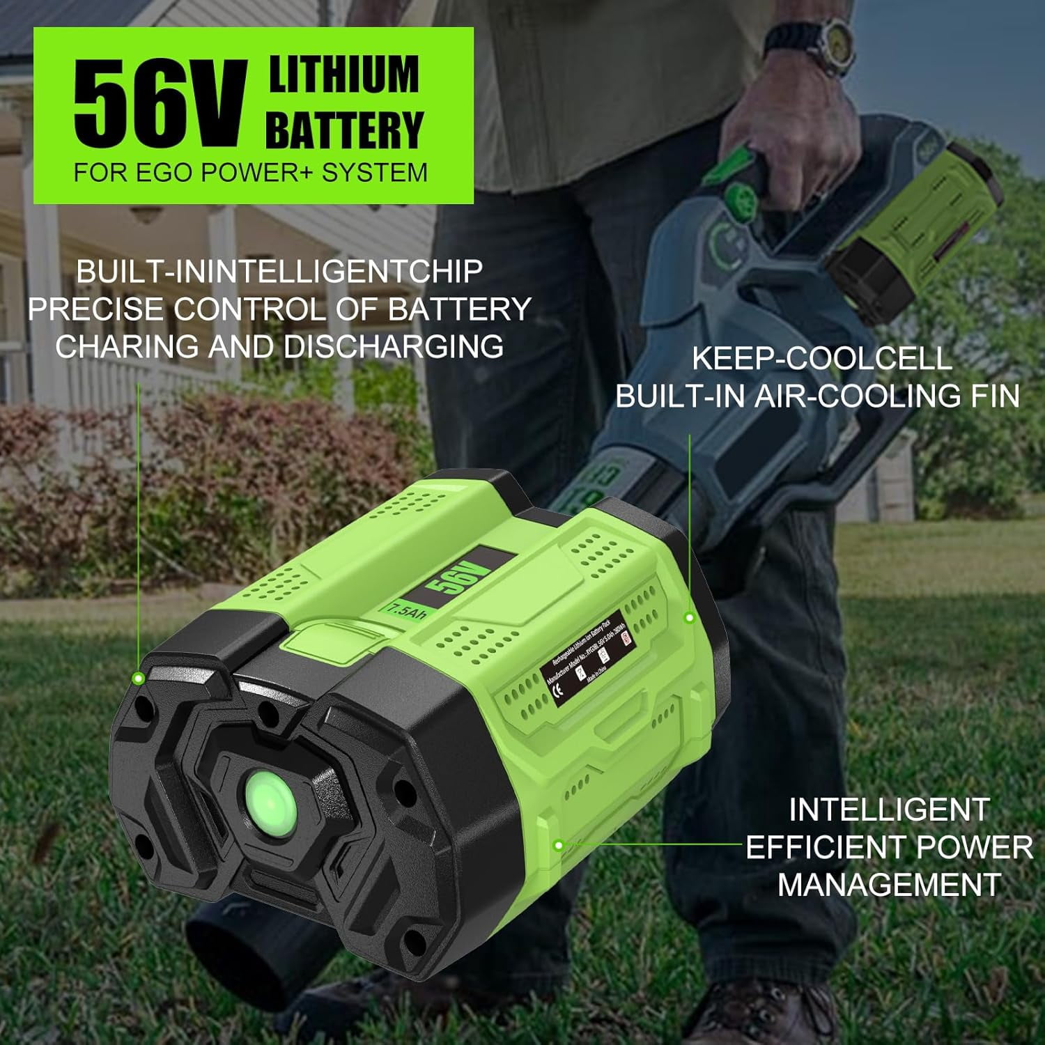 56V 7.5Ah Replacement for EGO Battery Compatible with EGO 56V Batttery Lithium-Ion BA2800T BA2800 BA4200 BA1400 Compatible with 56 Volt EGO Power+ Cordless Tools