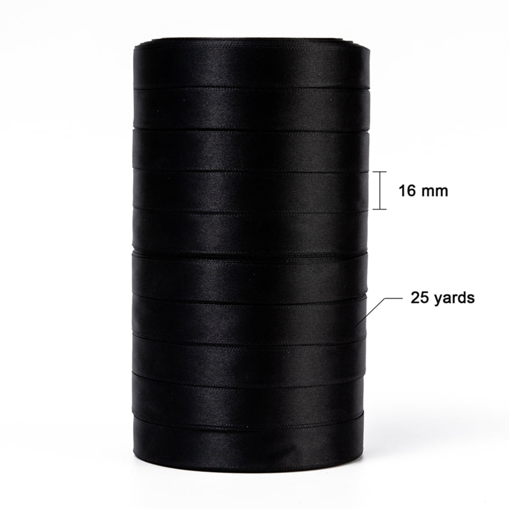 1group Single Face Satin Ribbon Polyester Ribbon Black Size: about 5/8 inch(16mm) wide 25yards/roll(22.86m/roll) 250yards/group(228.6m/group) 10rolls/group