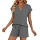 thumbnail image 5 of Camiseta de Manga Corta de Cuello en V de Color Sólido con Pantalones Cortos de Cintura Elástica Bolsillos Casual Lounge, 5 of 5