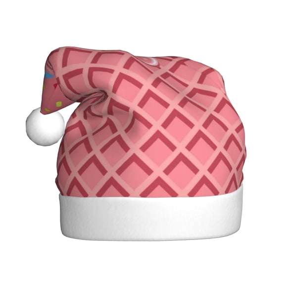 Fuzoiu Chocolate with Flowing Cream Print Santa Hat Christmas Hat for Adults,Santa Hats with Pompom, Unisex Xmas Holiday Hat for Christmas New Year Festive Party Supplies
