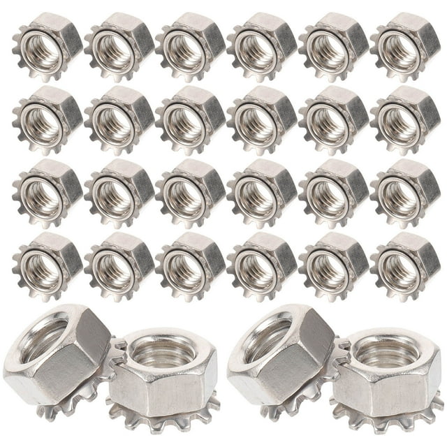 IFANLANDOR 50Pcs Stainless Steel Lock Nut with External Tooth Washer for Home Hardware Fastening