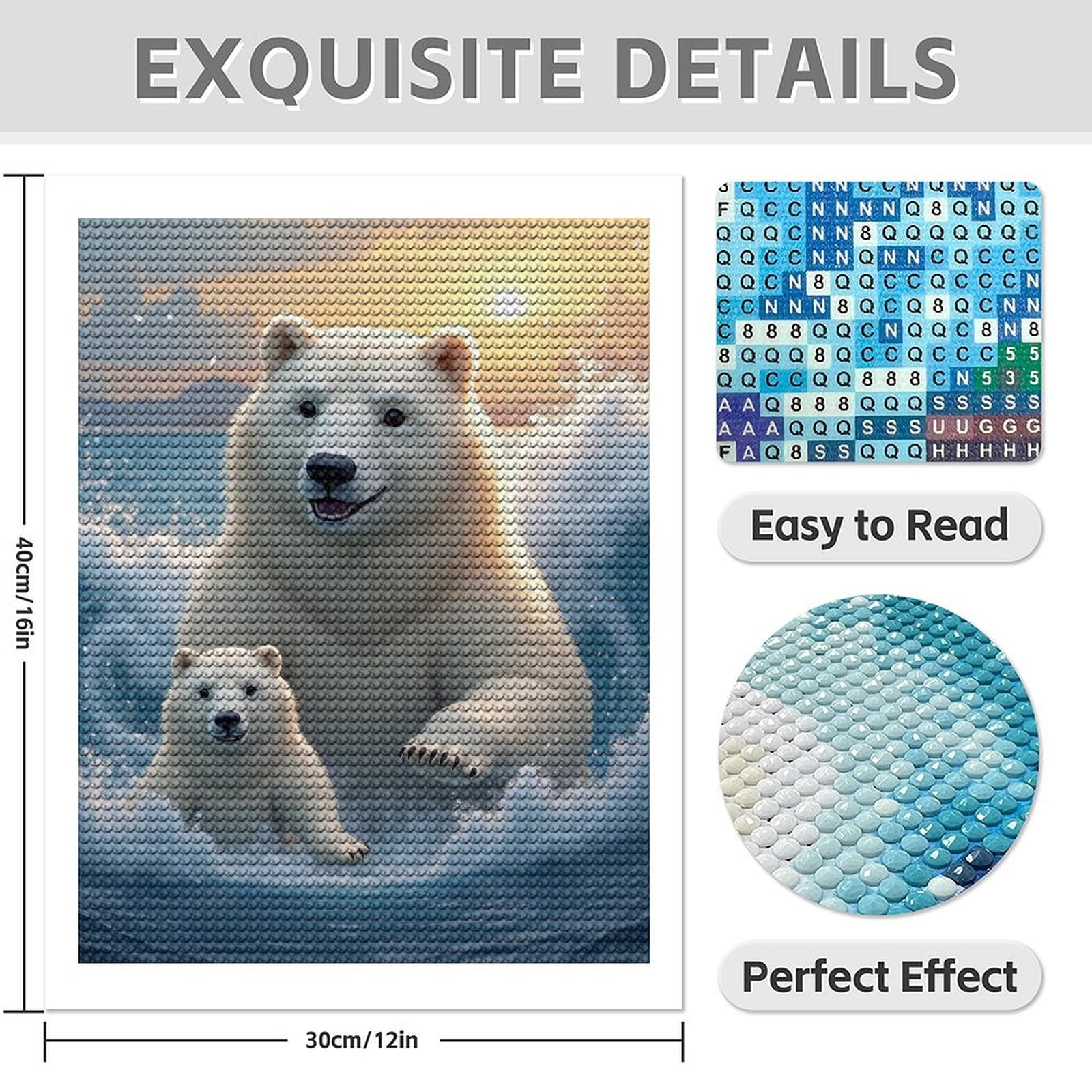 Diamond Art Kit for Adults, Classic Bear White Print No.68 Diamond Painting for Adults Beginners, 5D DIY Diamond Art Painting Kits, Colorful Diamond Painting Craft for Home Decor 12x16