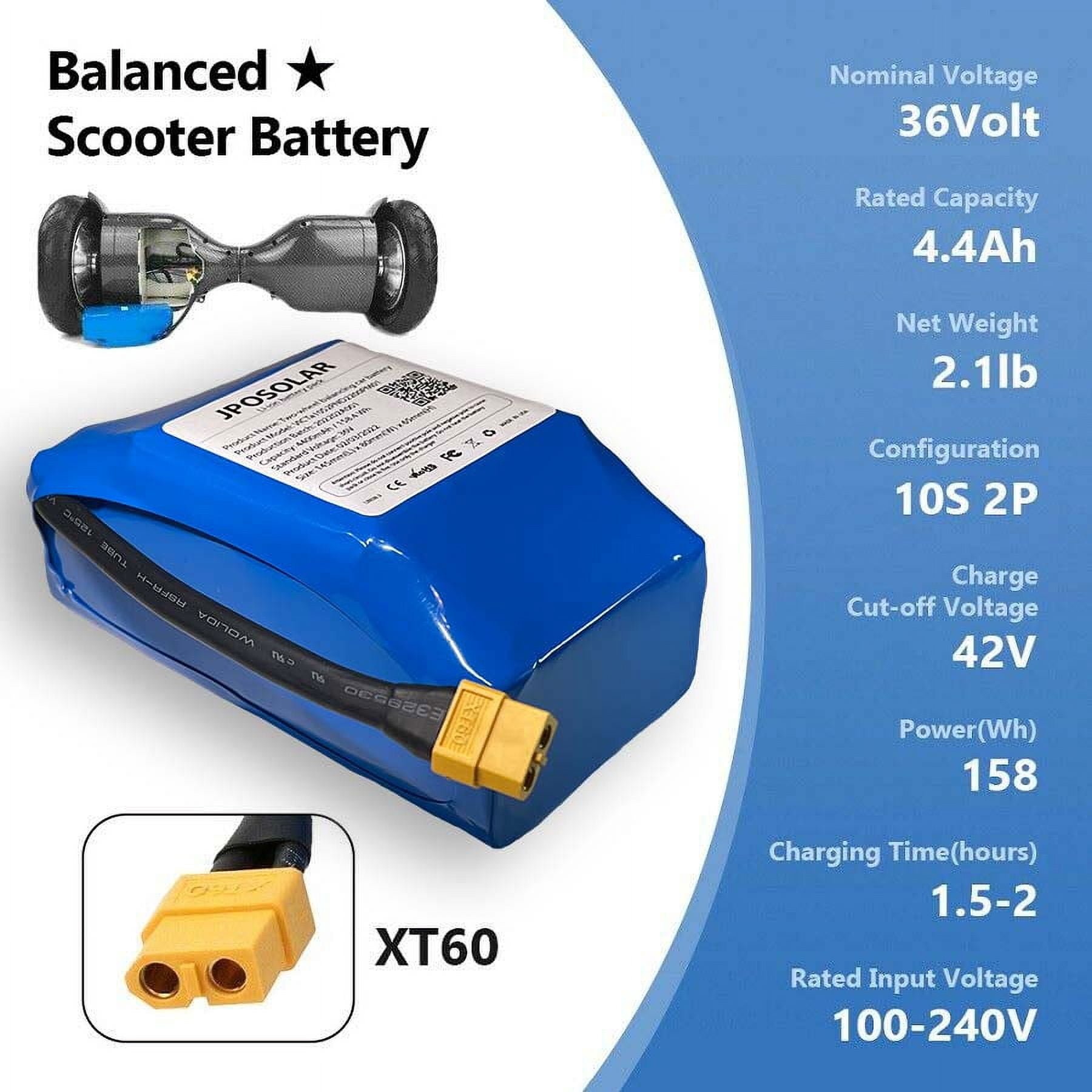4.40ah 36v Lithium Battery 36 Volt 4400mah Battery for Electric Scooter with XT60 Plug. Configuration 10S2P for Balancing Electric Scooter Universal Battery